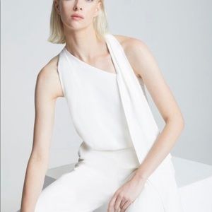 Halston Women's White Scarf Neck Jumpsuit